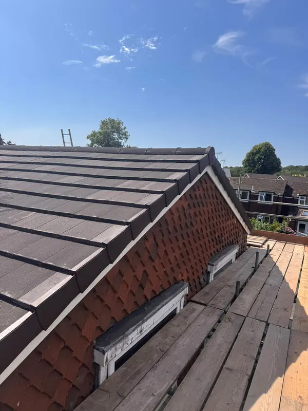 Gable end of the new roof with dry verge trim